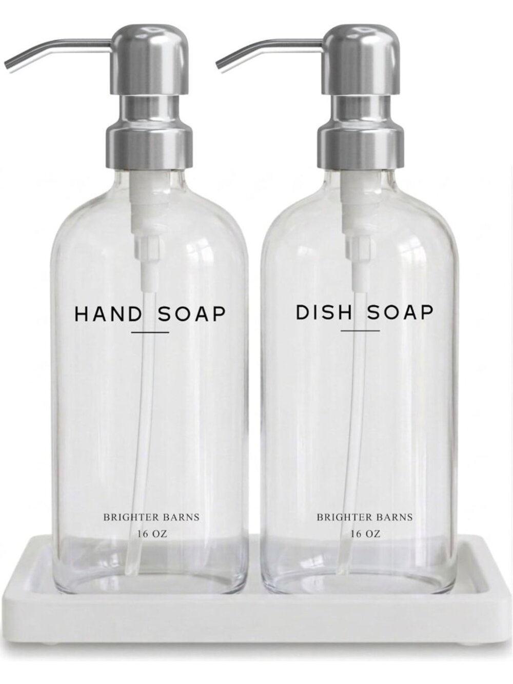 Modern Glass Soap Dispenser Set with Stainless Steel Pump - Stylish Kitchen